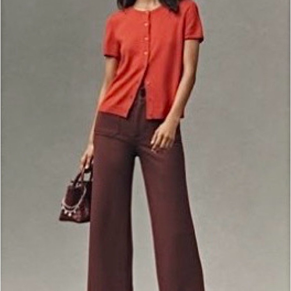 Anthropologie COLETTE KNIT CROP WIDE-LEG PANTS BY MAEVE 27 Cocoa Plum